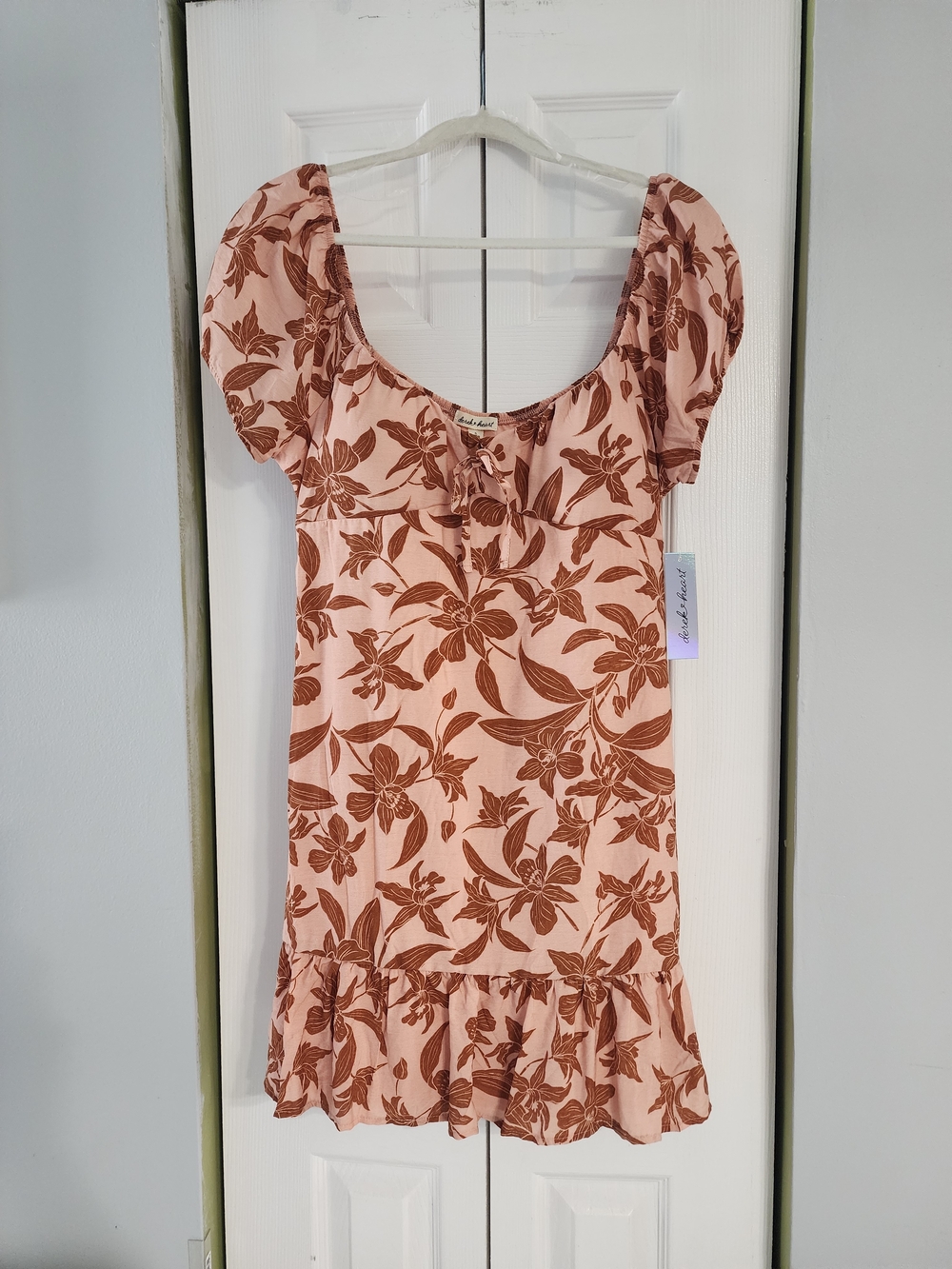 Blush Pink Mini Dress with Brown Floral Print Size XL